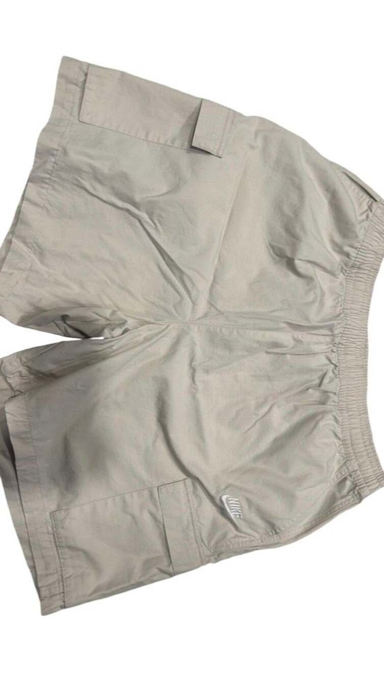 Nike Men’s XXL Beige Cargo Shorts Cotton Elastic Waist Drawstring Swoosh